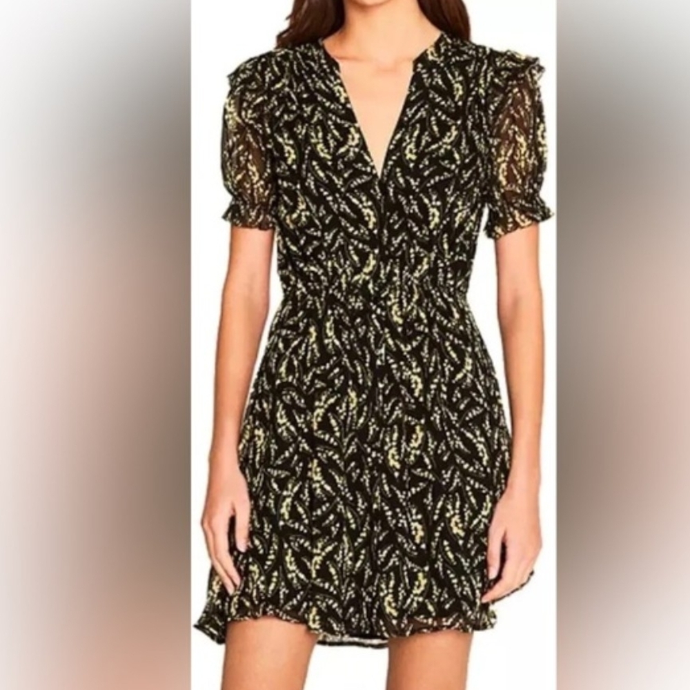 Elegant Black and Gold Leaf Print Dress